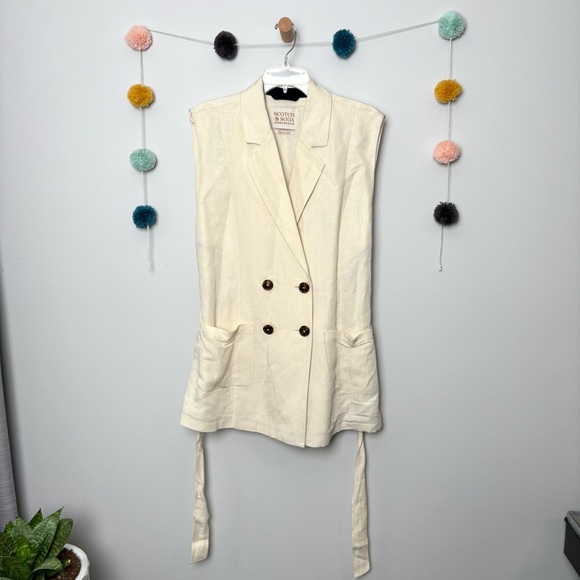Scotch & Soda Sleeveless Linen Cream Blazer Vest - Picture 1 of 9